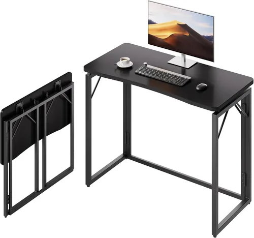 JOYMOOP - Escritorio plegable negro de 31.5 pulgadas, sin ensamblaje, pequeño escritorio plegable para casa, oficina, escritorio de computadora con