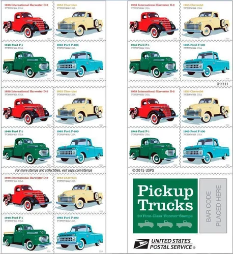 Camionetas USPS Forever Stamp 1938 International Harvester D2 1948 Ford F1 1953 Chevrolet 1965 Ford F100 1 20 Sellos