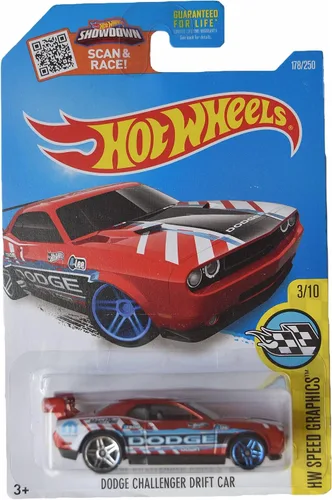 HotWheels Dodge Challenger Drift Car, velocidad gráfica 3/10 [rojo] 178/250
