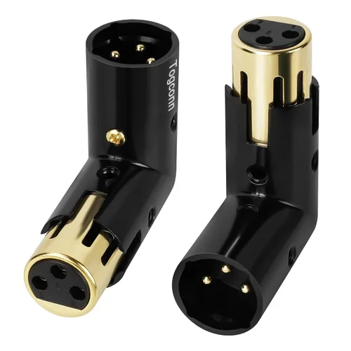 Adaptador XLR ajustable de 90 grados, paquete de 2 unidades, XLR de 3 pines de ángulo recto macho a hembra, extensor de conector resistente en forma
