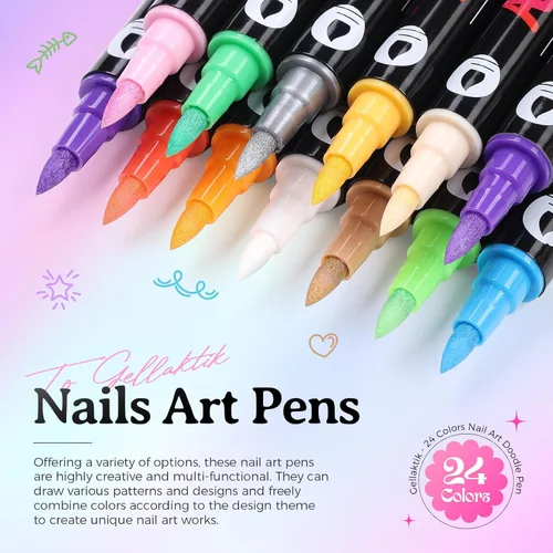 Juego de 24 bolígrafos para arte de uñas, 24 colores, rotulador de 0.028 in Rosa