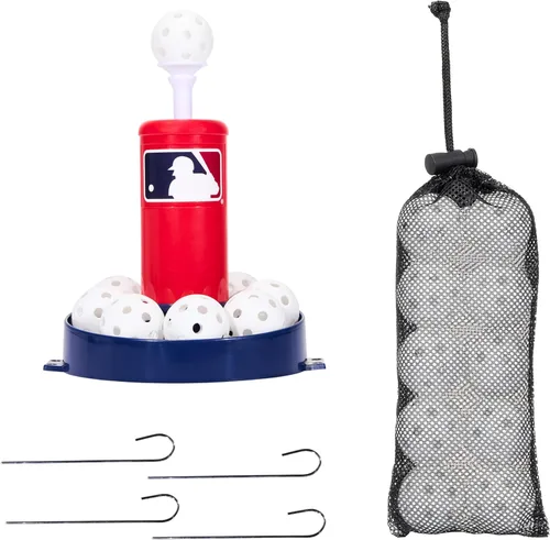 Franklin Sports MLB Micro Tee Trainer - Entrenador de bateo de béisbol para niños con máquina de lanzamiento emergente, 10 bolas duraderas, tarjeta