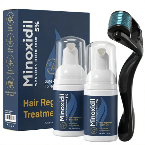 5% de espuma de minoxidil para hombres y mujeres: paquete de 2 latas de tamaño de viaje de 1 oz - Tratamiento tópico de crecimiento del cabello y