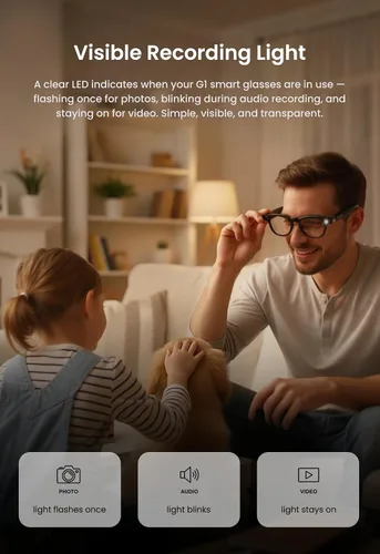 Vista 4 de Gafas inteligentes G1 AI con cámara y Bluetooth, gafas de grabación