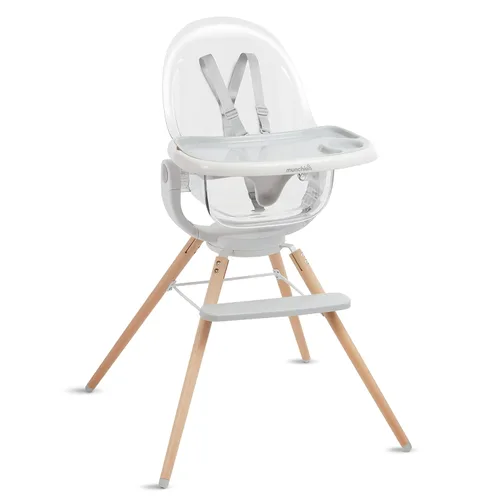 Munchkin® 360° Cloud™ Silla alta para bebé y niño pequeño con asiento transparente y giro de 360°, color blanco y gris con patas de madera