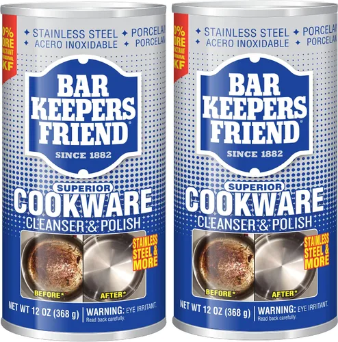 Bar Keepers Friend Limpiador y pulidor de utensilios de cocina (2 x 12 onzas), limpiador y desengrasante de acero inoxidable para ollas, sartenes