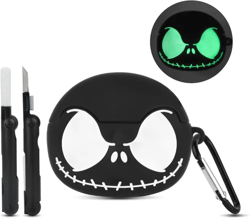 Funda compatible con Apple AirPods Pro 3 con kit de limpieza [ojos que brillan en la oscuridad], funda de silicona suave 3D divertida calavera para