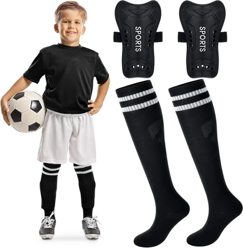 Syhood - Espinilleras y calcetines de fútbol para niños pequeños y jóvenes, almohadillas protectoras ligeras para espinillas para niños de 3-5 Negro