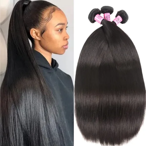 Vista 2 de Cabello 7 a malayo liso, 4 paquetes sin procesar, vírgenes, extensiones de pelo, cabello humano con longitudes mixtas, 100% cabello humano