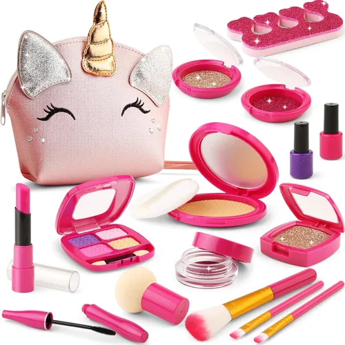 Kit de maquillaje de simulación para regalo de niña de 3, 4, 5 años Rosa