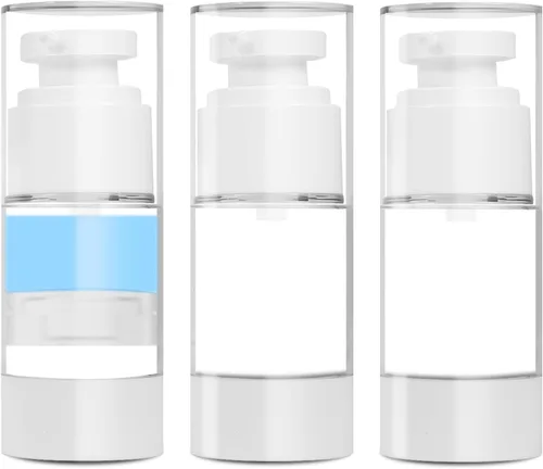 Botellas de bomba sin aire de 0.5 oz/15 ml, paquete de 3 botellas dispensadoras de loción de tamaño de viaje, botella de viaje cosmética al vacío