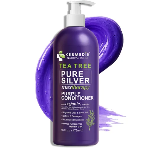 KESMEDIK - Acondicionador morado de árbol de té con aceite de árbol de té, romero y aloe, tóner morado de grado de salón para cabello amarillo