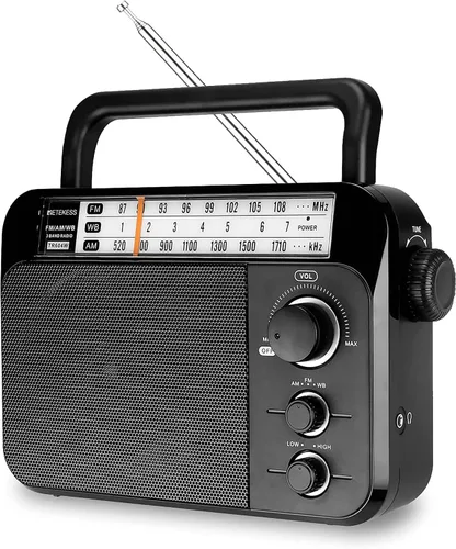 Retekess TR604W AM FM NOAA Radio, Radios meteorológicas de emergencia portátiles con la mejor recepción, alimentadas por AC o batería D, con esfera