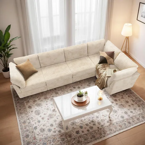 Vista 11 de Sofá seccional modular, conjunto de sofá en forma de L de 98" para sala de estar, 4 asientos cómodos tipo nube con sillas giratorias, combinación