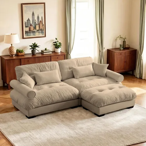 Vista 55 de Sofá biplaza de 93.7 pulgadas, sofá modular de 2 plazas, sofás seccionales grandes de color beige y blanco para sala de estar, juego de sofá beige 1